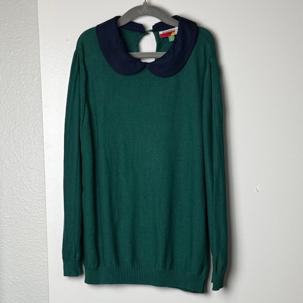 Modcloth Green Crewneck Sweater with Navy Peter Pan Collar